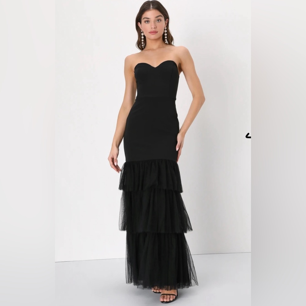 Black Lulus Tiered Prom Dress